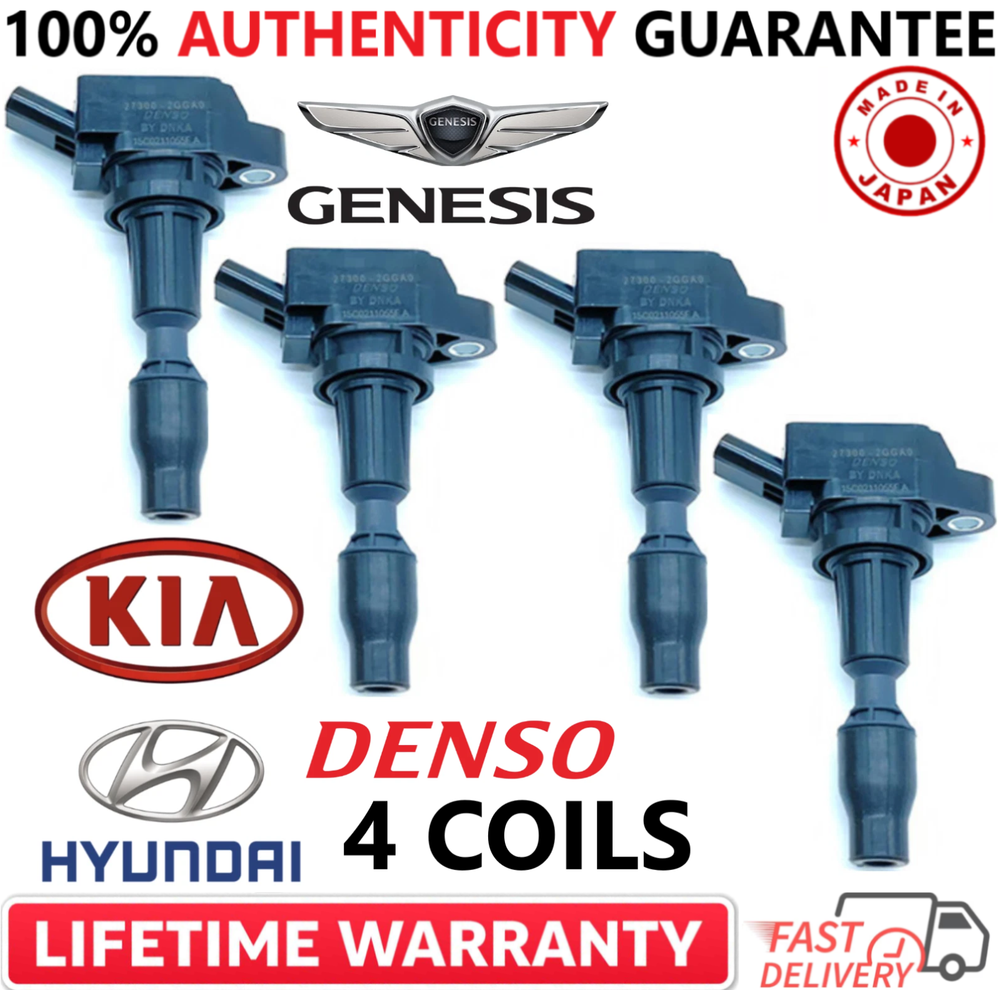 x4 GENUINE DENSO Ignition Coils For 2015-2020 Hyundai Kia Genesis, 27300-2GGA0