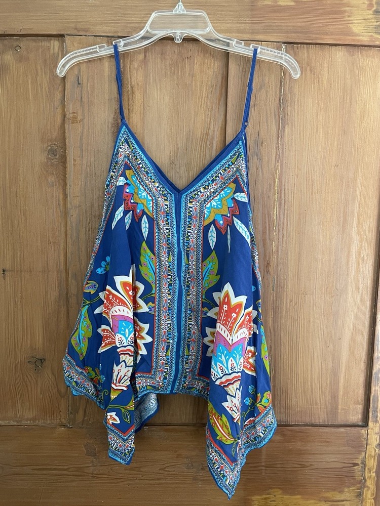 Jealous Tomato Blue Multicolor Handkerchief Top Size M Women’s Sexy