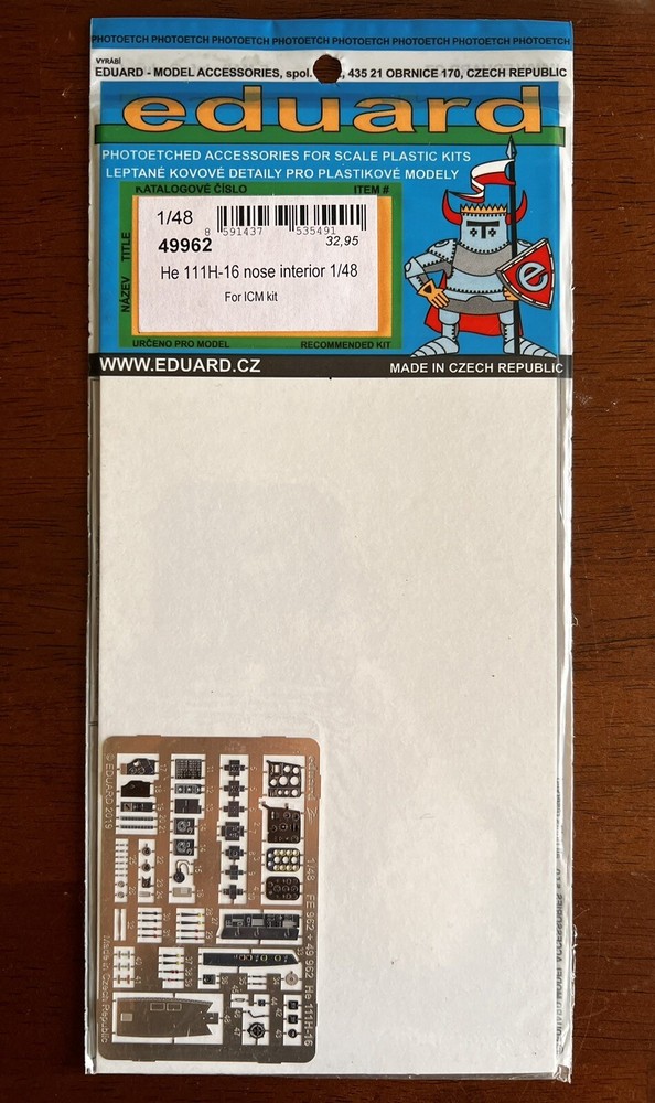 NEW - Eduard 49962 1/48 Heinkel He 111H-16 Nose Interior Photo Etch for ICM kit