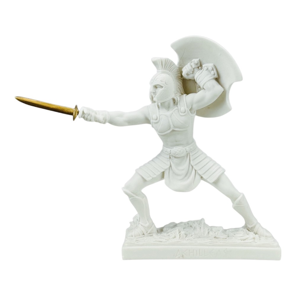 Achilles Trojan War Hero King attacks with Spear Statue Sculpture 7.87 in-image