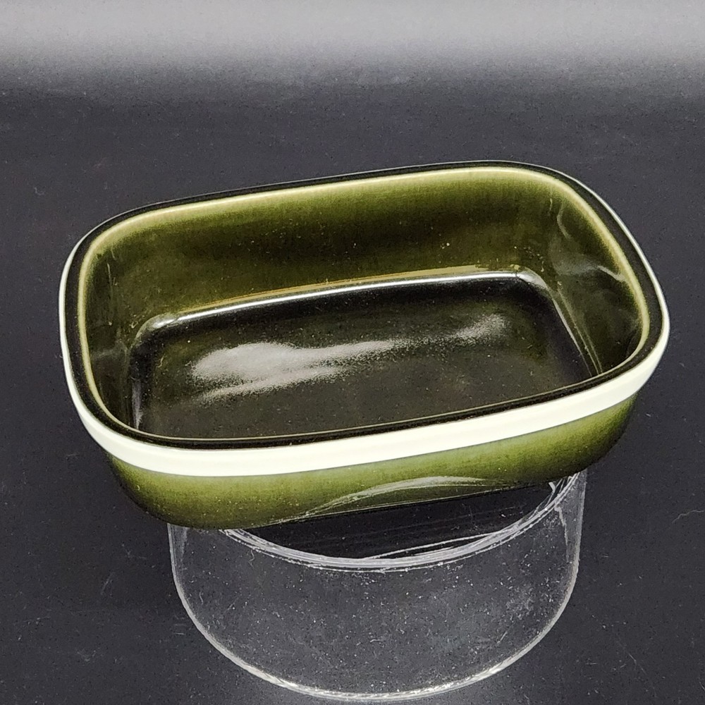 Vtg Gustavsberg Vardag Ceramic Green & White Rectangular Baking Dish #69 Sweden