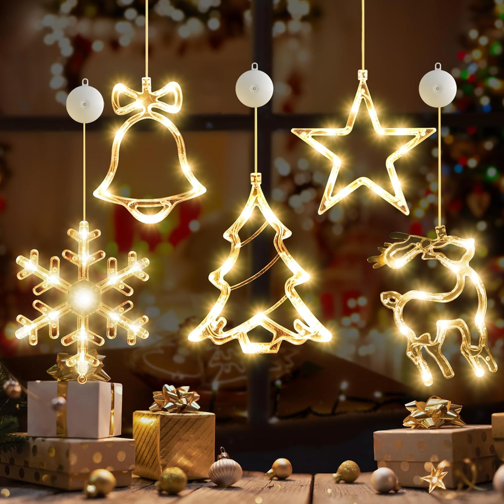 5Pack Christmas Window Lights Decorations with Timer,Battery Powered Christmas H