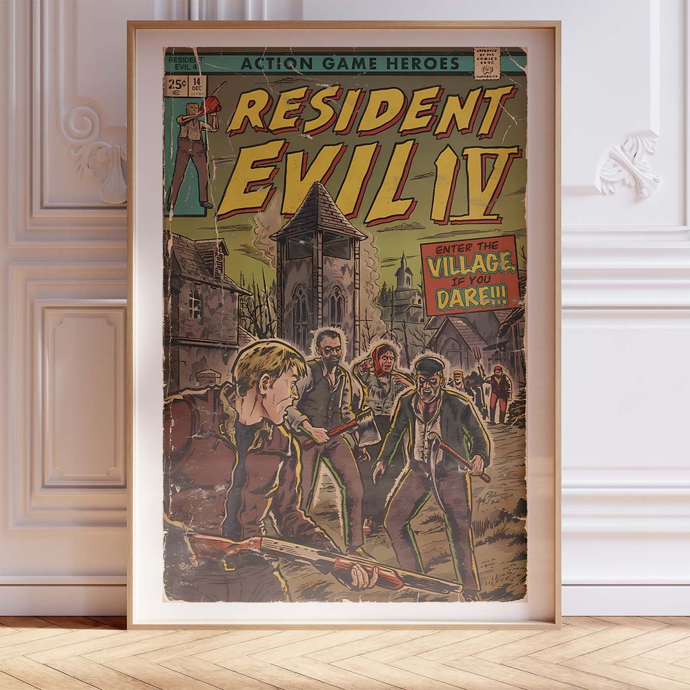 Resident Evil 4 Enter The Village Fan Art Comic Cover Wooden Framed Poster 12x18