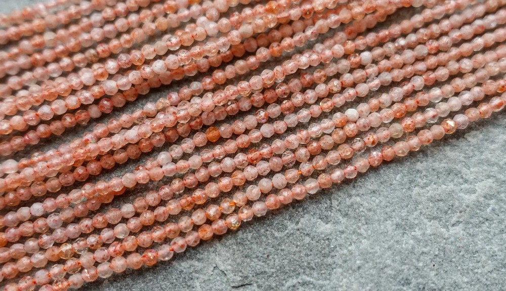 2-3MM Natural Brown Sunstone Faceted Round Gemstone Loose Beads 12