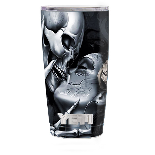 Skin Decal for Yeti 20 oz Rambler Tumbler Cup / Skeleton kissing, day of the de