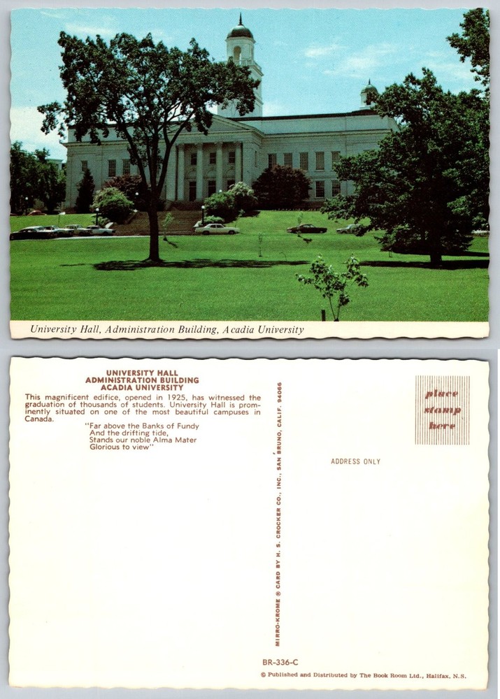 Acadia University Hall Nova Scotia Canada Vintage MIRRO-KROME Postcard-image