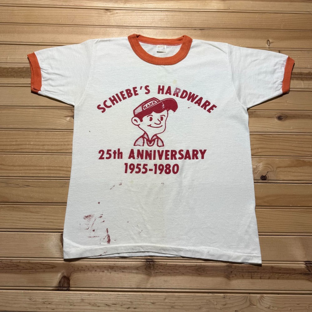 Vintage 1980 Schiebe's Hardware 25th Anniversary Promo Ringer T-Shirt - Medium