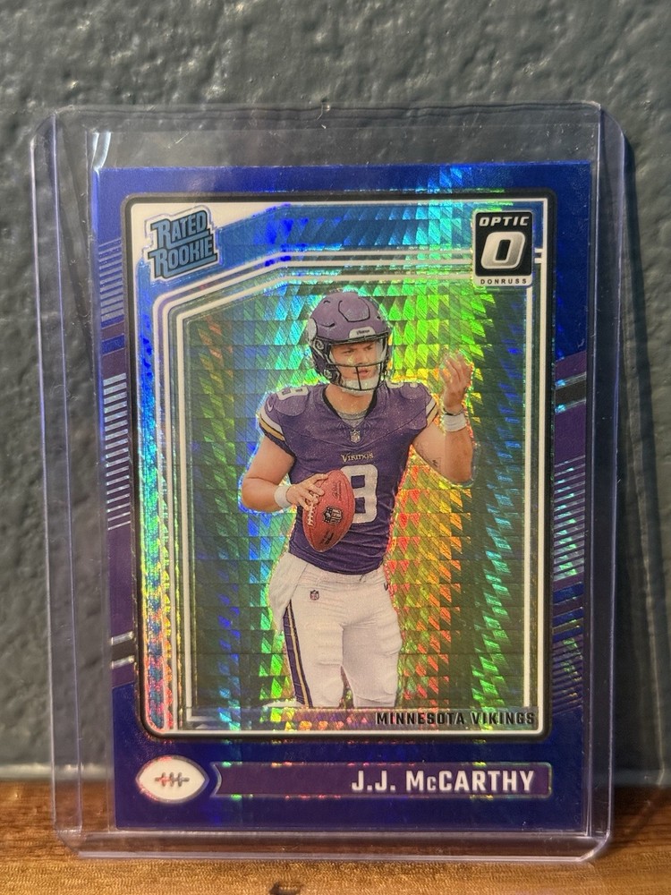 2024 Panini Donruss Optic Rated Rookie J.J. McCarthy #235 Blue Hyper Prizm (RC)