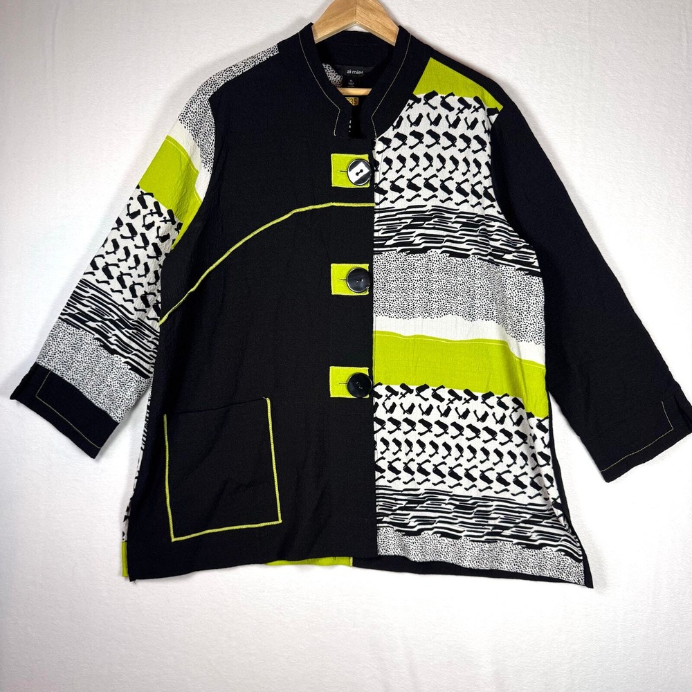 ALI MILES Lagenlook Multi Print Button Front Tunic Top Dopamine Art Deco XL