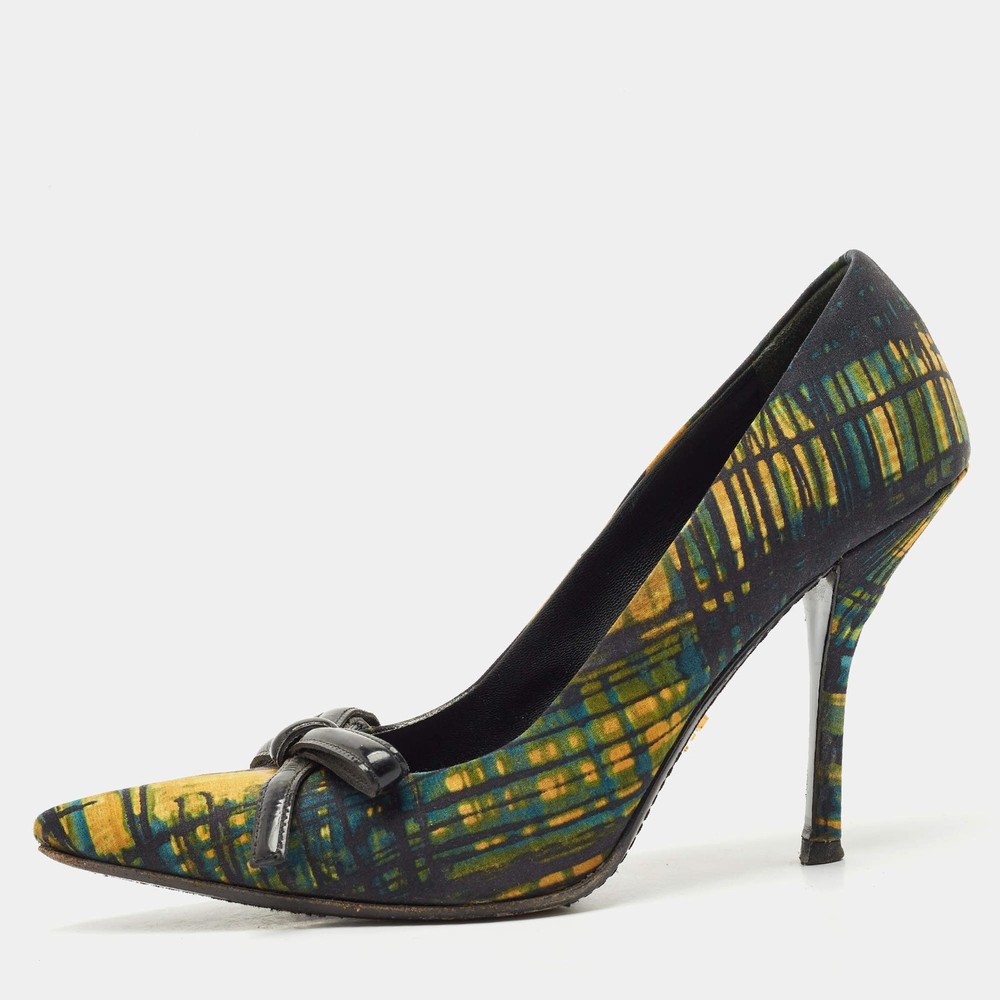 Prada Multicolor Fabric Bow Pointed Toe Pumps Size 385
