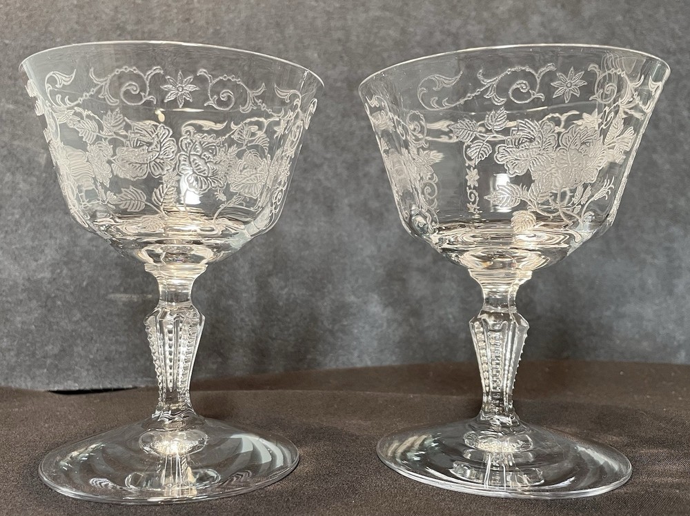 FREE SHIPPING Vintage 2 Fostoria Midnight Rose Crystal Sherbet Champagne Glasses