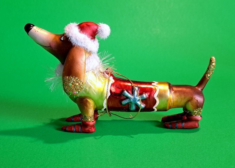 Vondel's Dachshund Christmas Hand Blown Glass Ornament