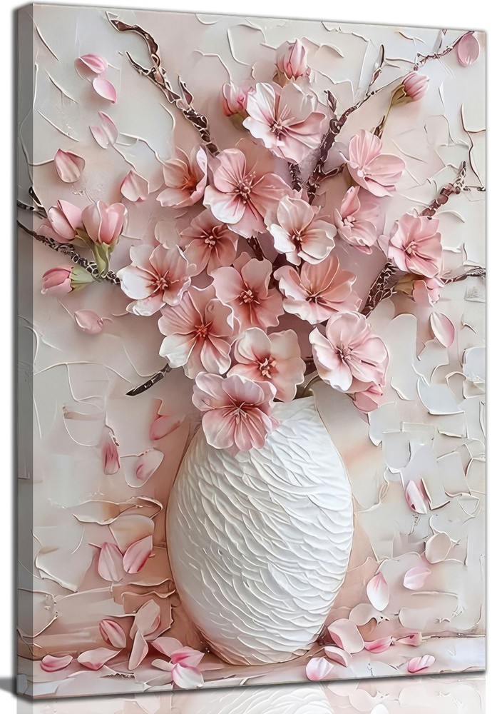 Pink Floral Canvas Wall Art sakura Flowers Botanical painting Decor Pictures ...