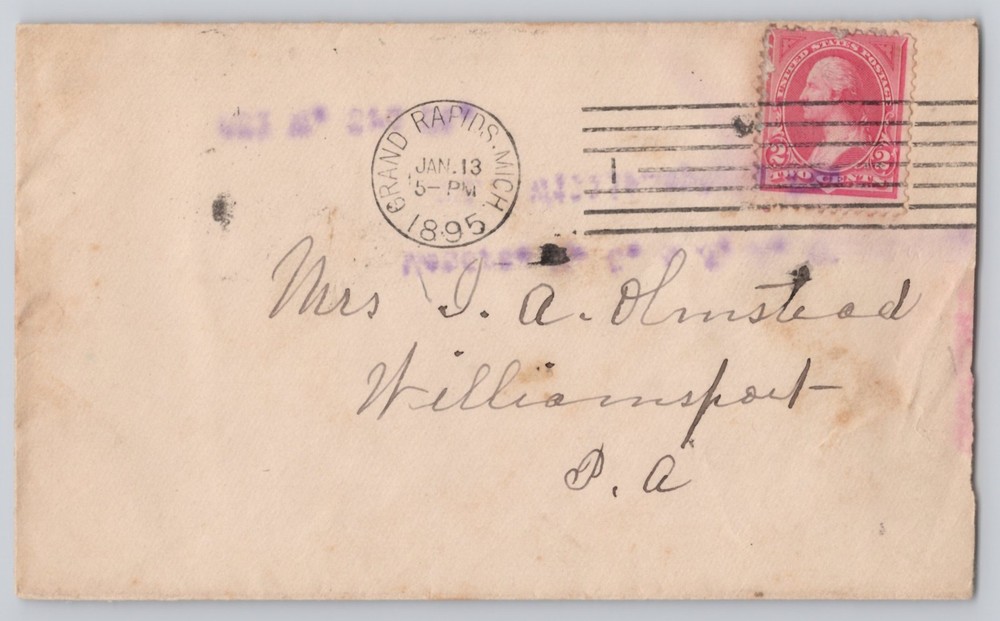 Grand Rapids, Michigan, 2c Washington Stamp Envelope with Circular Cancel 1895