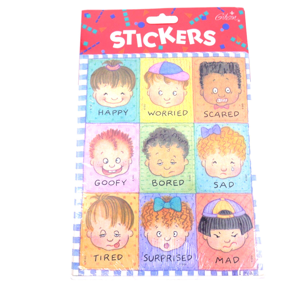 Vintage kids faces emotions Stickers by Gibson 1993 NIP 4 sheets