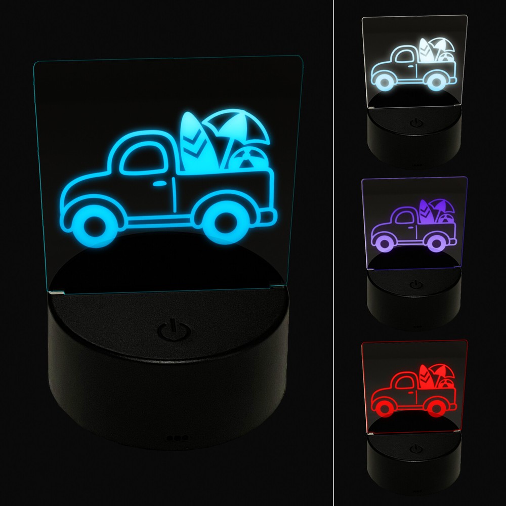 Cute Truck Surfboard Beach Ball 3D LED Night Light Lamp for Summer Décor