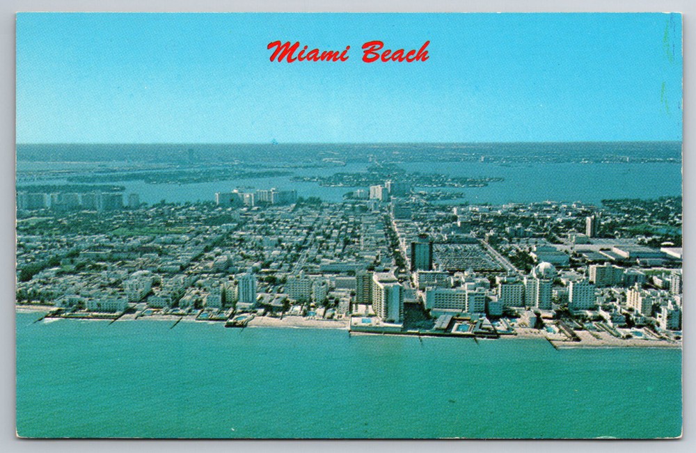 Vintage Postcard FL Miami Beach Aerial View Shoreline Hotels Chrome ~10962