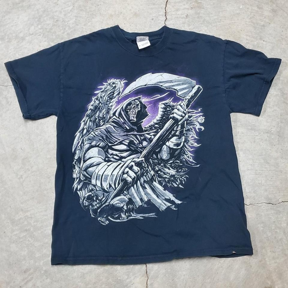 Vintage Y2K Grim Reaper Angel Of Death Big Graphic T-Shirt