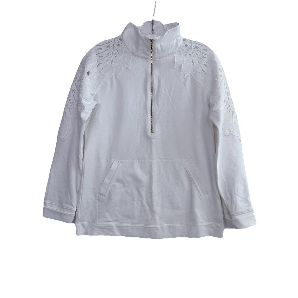 Lilly Pulitzer Skipper Popover Solid White Pullover Half Zip Size Small Lace