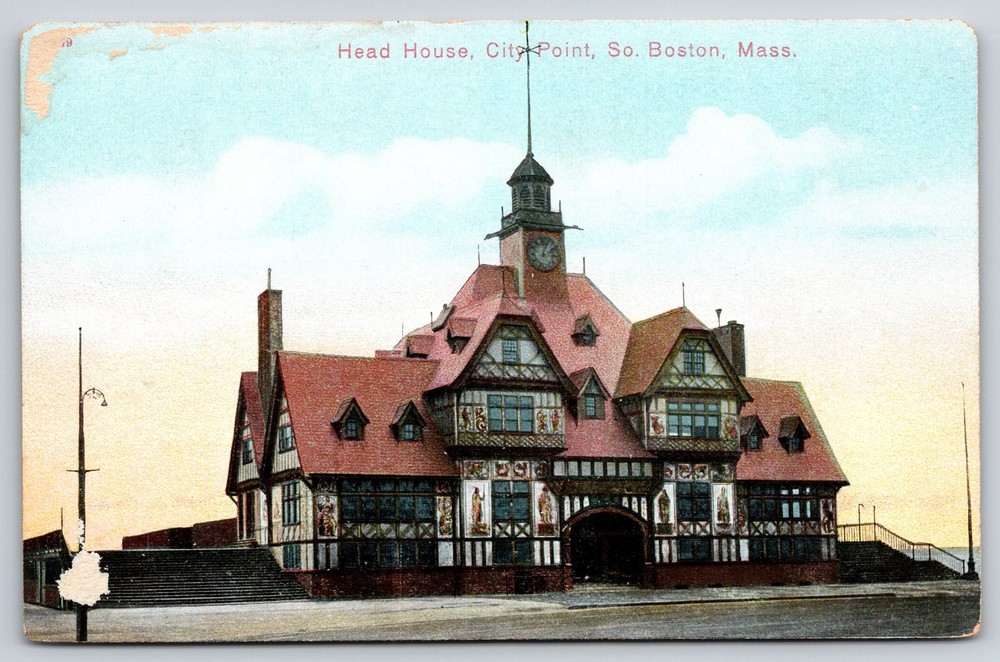 Boston Massachusetts~City Point~Head House~Cupola~Clock~Tudor~c1910 Postcard