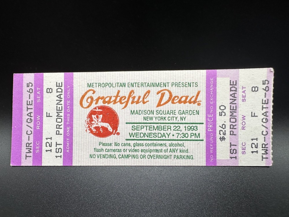 Grateful Dead Concert Ticket, Madison Square Garden, Sep. 22 1993