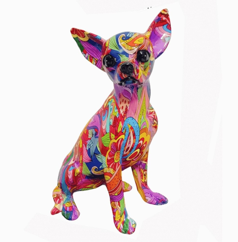Home Decor Dog Sculpture Chihuahua Statue 10 inch Sitting Abstract Graffiti C...-image