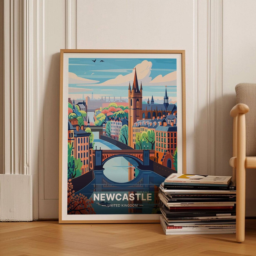 Newcastle Cityscape Art Poster United Kingdom Travel Decor Unique Birthday Or