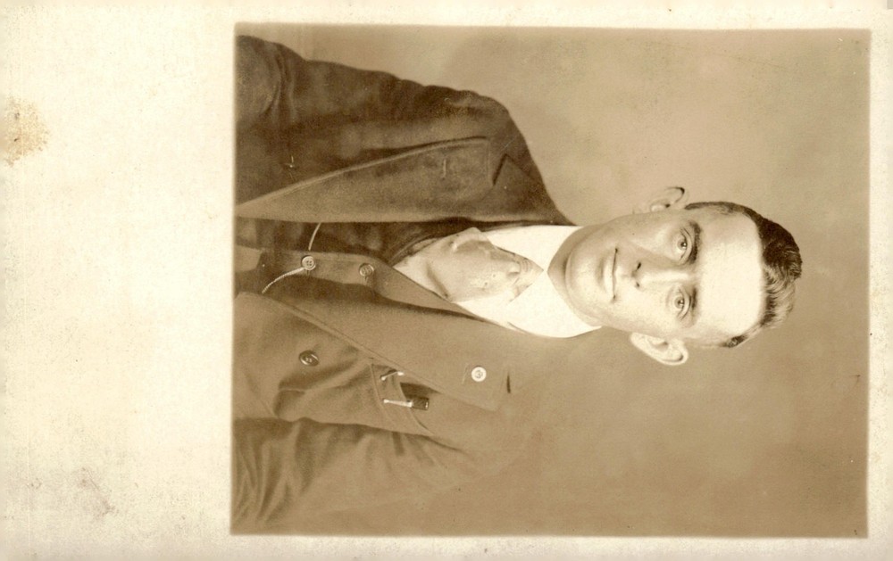 C1910s Antique Studio Portrait Man Suit High Collar Sepia RPPC Postcard