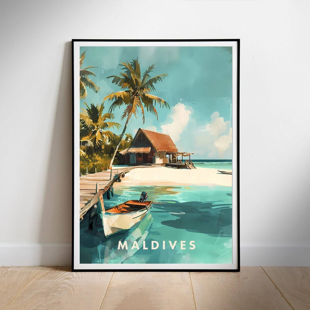Maldives Travel Poster Wall Art Instant Hanging Decor New Home Gift
