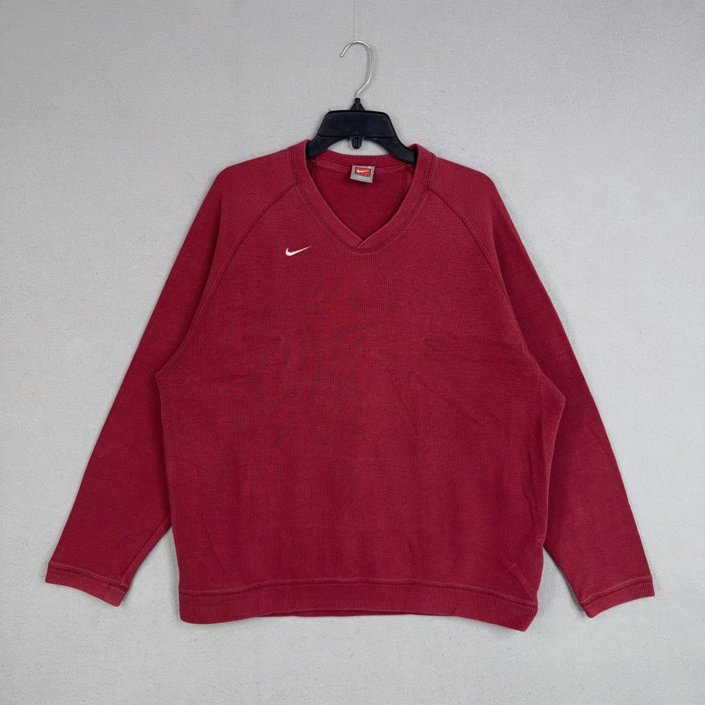 Vintage Nike Sweater Mens Large Red Ribbed V Neck Athletic Street Retro Classic