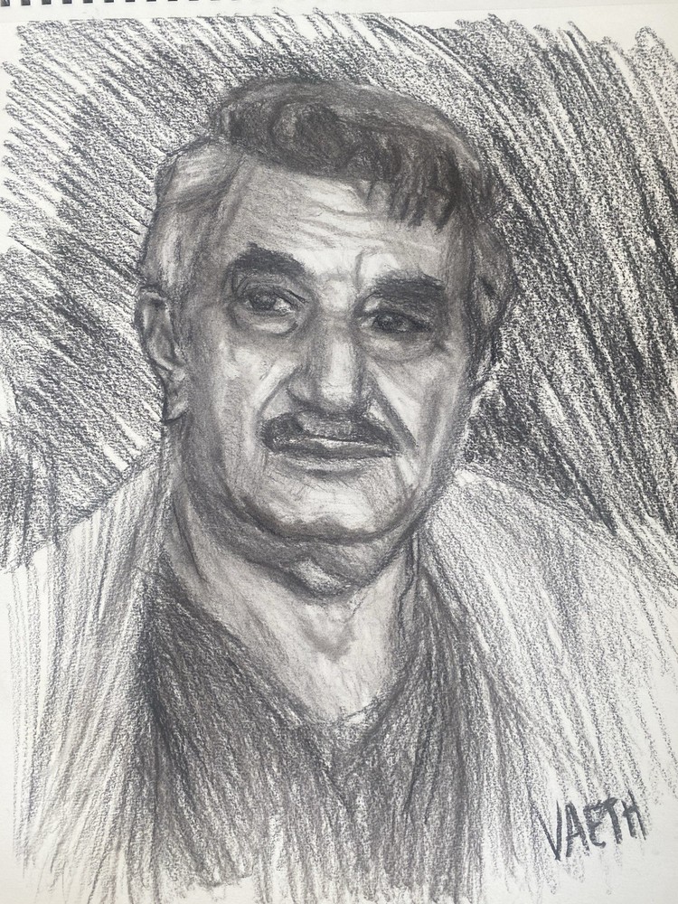 Original Signed Charcoal Portrait Drawing of Man on Paper 11x14 Unframed