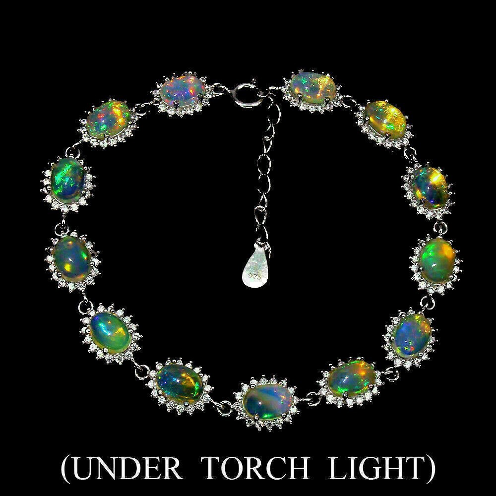Silver Bracelet White Opal Genuine Mined Gems Solid Sterling 6 1/2 to 7 3/4 Inch