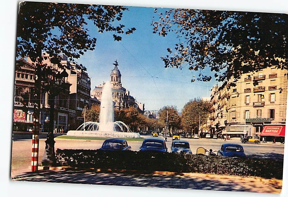 Postcard Fountain in Paseo de Gracia Barcelona Spain