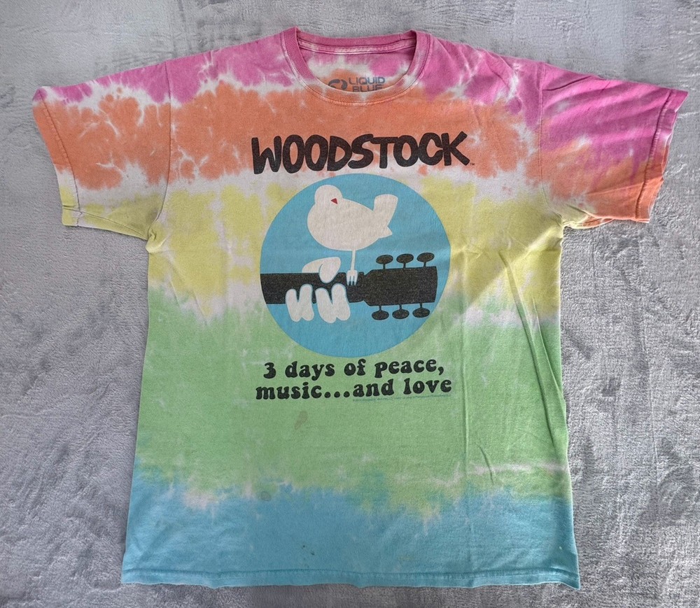 Woodstock Tie Dye T-Shirt Liquid Blue 3 Days Peace Music Festival Graphic