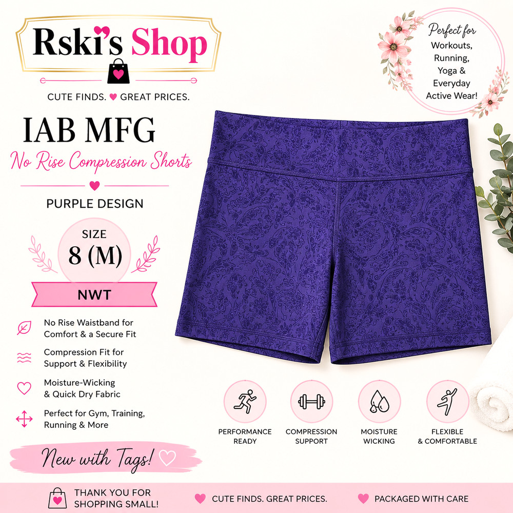 Women s NWT IAB MFG Purple Design No Rise Compression Shorts Size 8(M)
