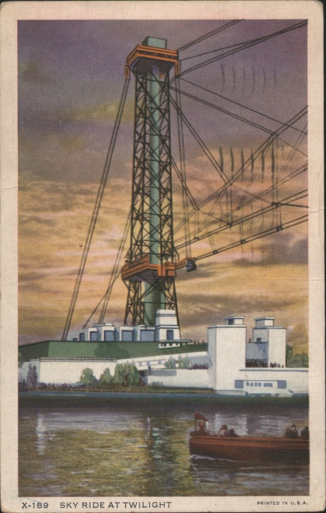 Chicago, Illinois IL Sky Ride Twilight, Century of Progress 1934 Postcard