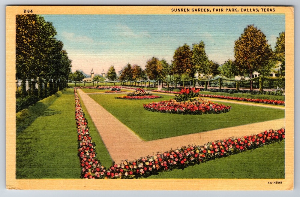 Sunken Garden Fair Park Dallas TX Texas Linen Postcard
