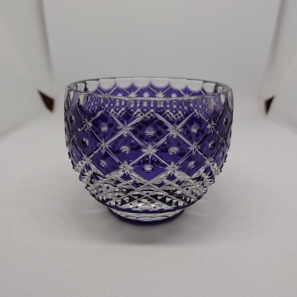 Sake Cup Edo Kiriko Traditional Craftsman Hideaki Shinozaki Glass Binsei Purple