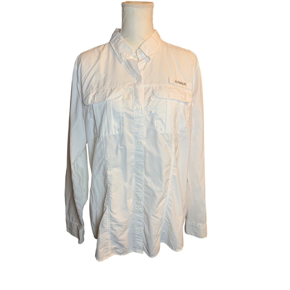 Magellan Outdoors Womens XL White Fish Gear Long Sleeve  Relaxed Fit Preloved