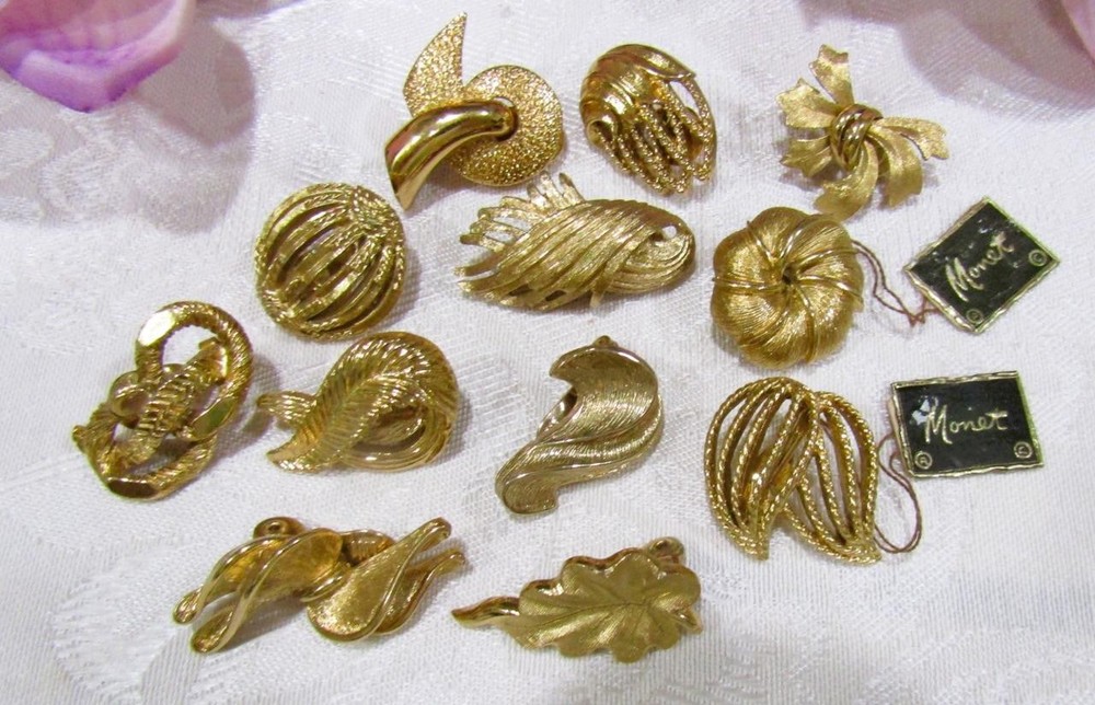 Lot of Vintage Monet Gold Plated SINGLE Earrings Mid-Century 1950's 1960's