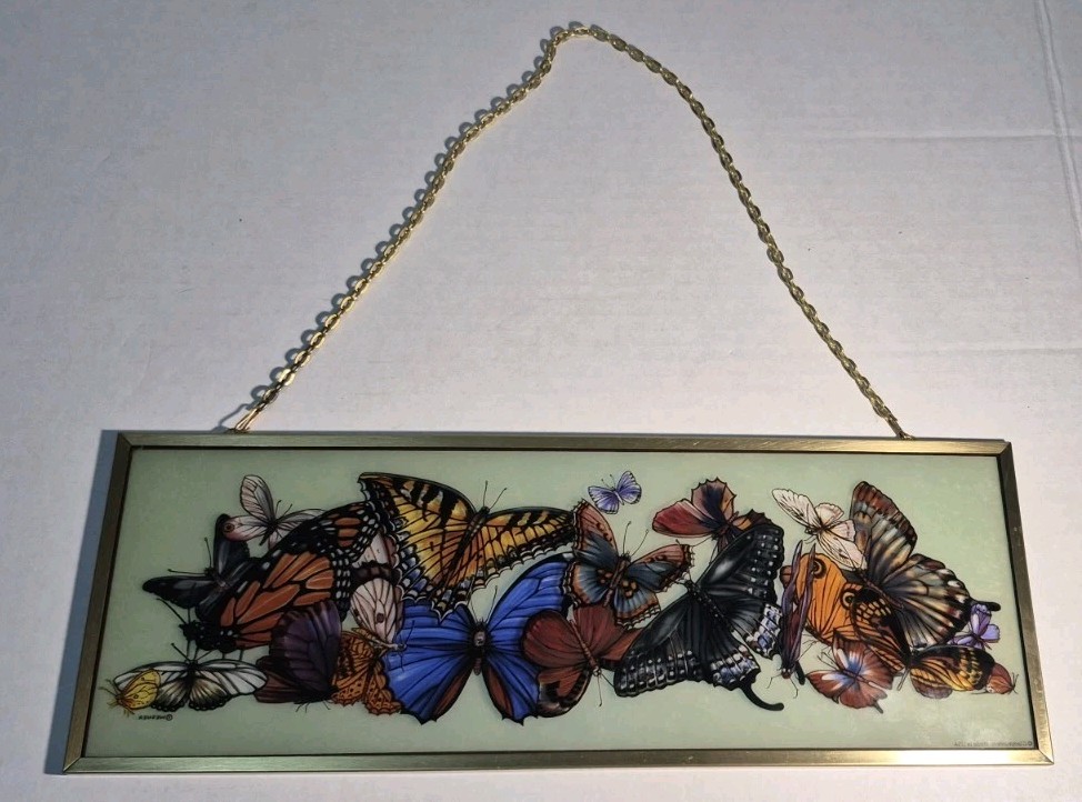 Vintage Glassmasters Wendy Wegner Butterfly Stained Glass Suncatcher Panel 12