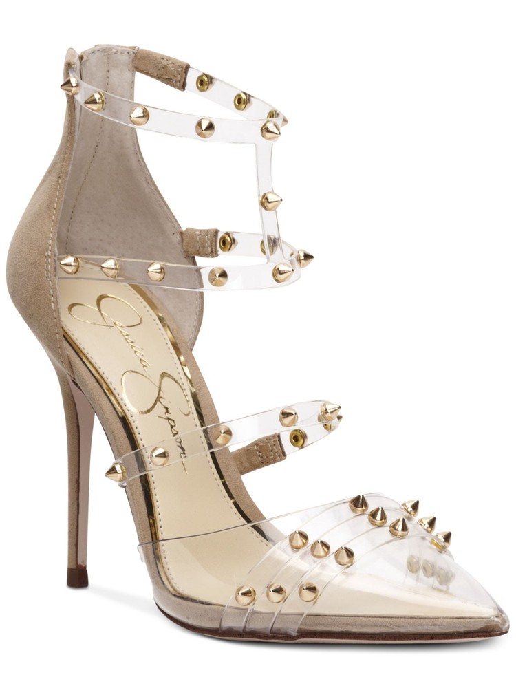 Jessica Simpson Womens Clear Studded Pointed Toe Stiletto Heels Size 9.5 M