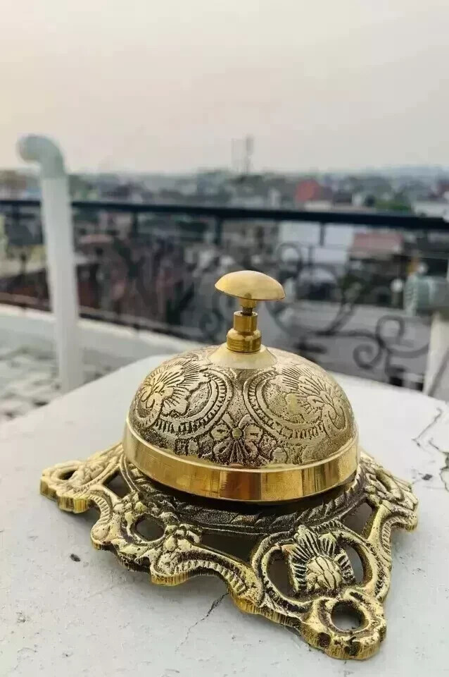 Table Desk Bell Antique Vintage Brass Hotel Service Ornate Reception Counter