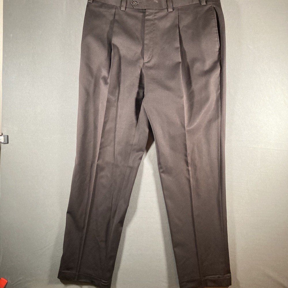 Joseph Abboud Dress Pants Mens 38R Brown 100% Wool Pleated Formal