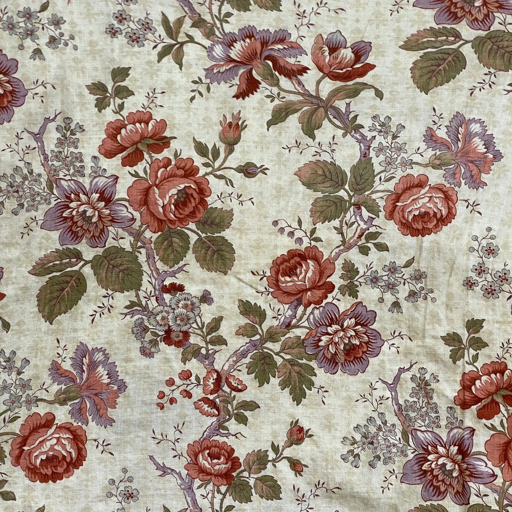Autumnal floral Antique French curtain sheer Drape c1890 Cottage Farmhouse cott