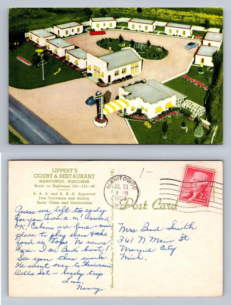 Manitowoc, WI-Wisconsin, Lippert's Court Motel Restaurant Vintage c1956 Postcard