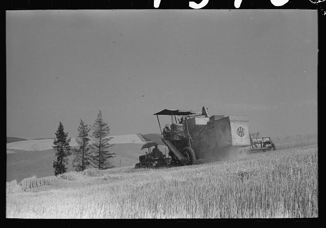 Photo:Walla Walla County Washington 1941 Wheat Field Combine Harvesting