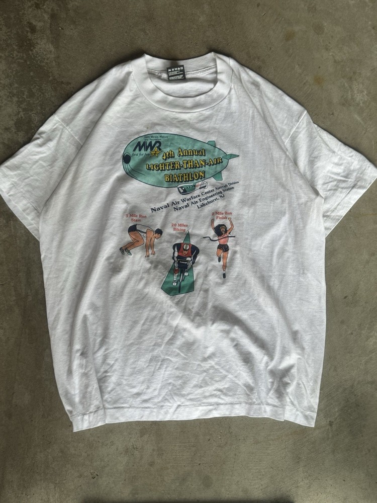 Vintage 90s Single stitch Navy Biathlon T-Shirt XL Fruit of the Loom NJ Back Hit