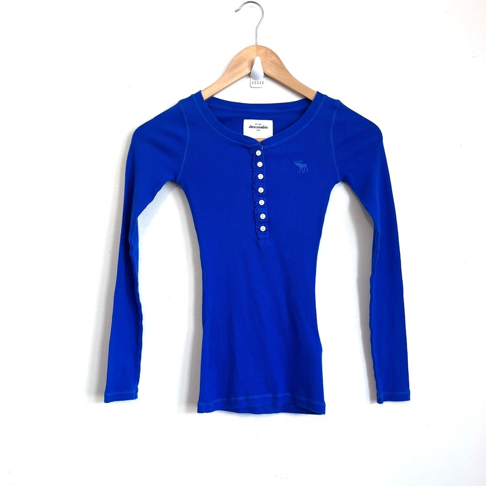Y2K Abercrombie Kids Ribbed Henley Top Size S Blue Bella Swan Elena Gilbert