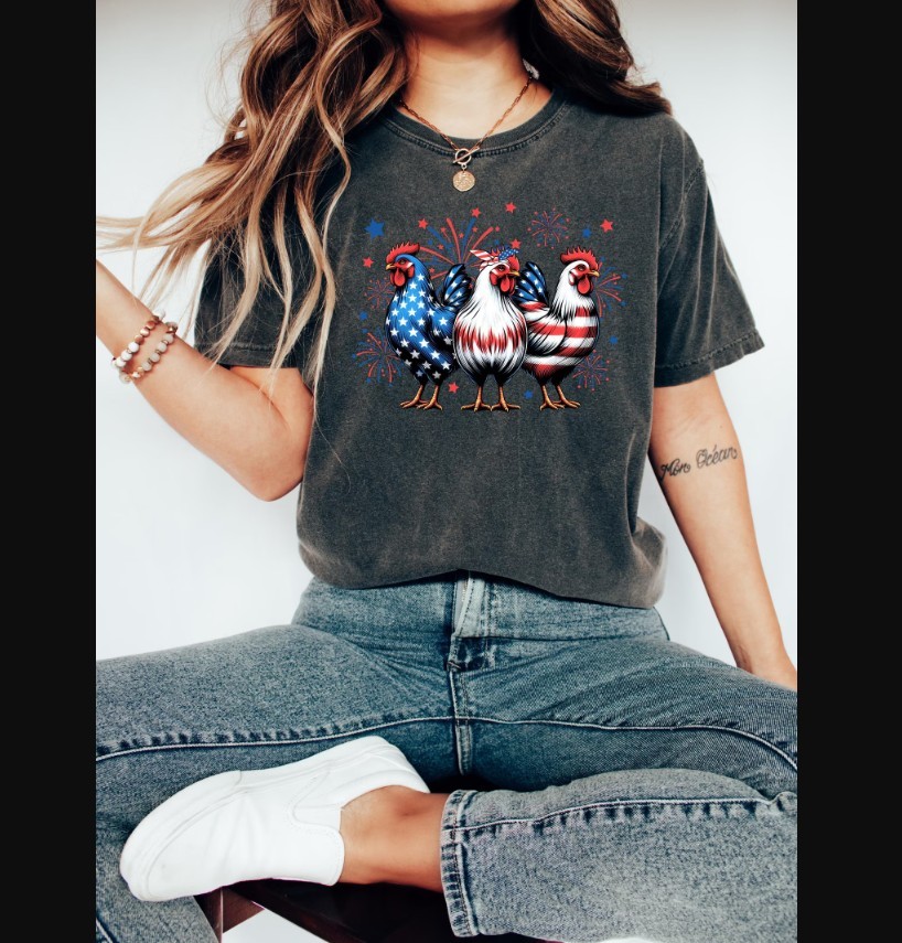 4th of July Chicken Shirt Patriotic Chicken Shirt 4th of July Tee -new